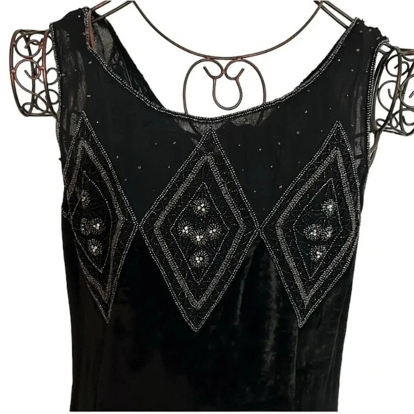 April Cornell Black Beaded Velvet Maxi Dress Sz S - Picture 3 of 4